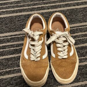 Vans Tan and White Suede Sneakers Classic Style